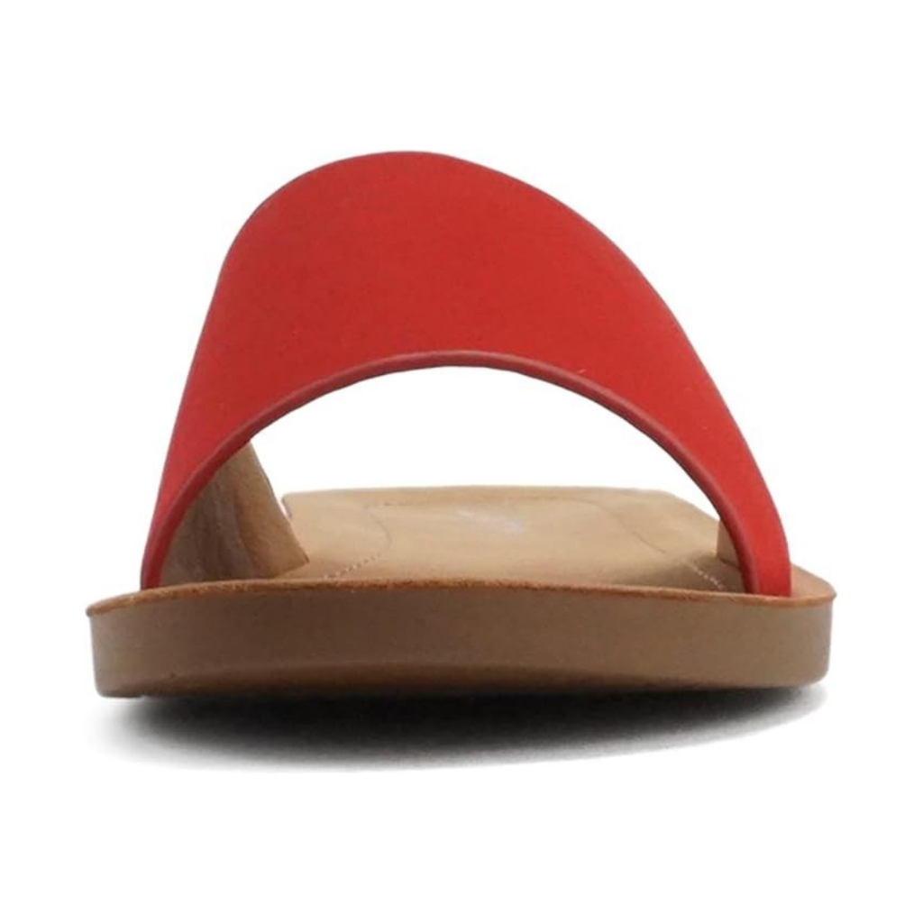 Sandalias planas rojas para mujer con pala ancha y suela ligera antideslizante