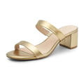 Sandalias doradas de tacón medio para mujer con tiras cruzadas y acabado metalizado