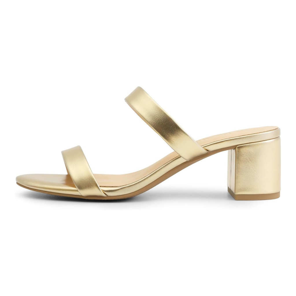 Sandalias doradas de tacón medio para mujer con tiras cruzadas y acabado metalizado