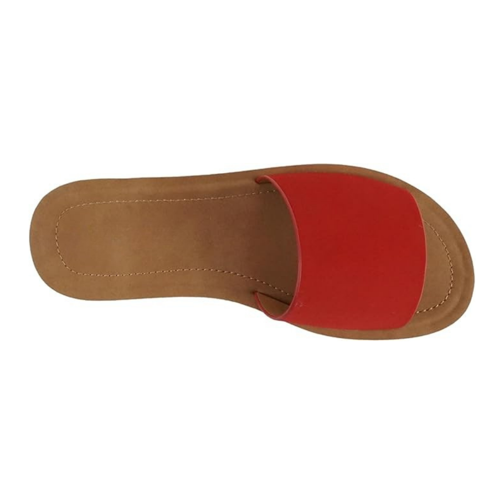 Sandalias planas rojas para mujer con pala ancha y suela ligera antideslizante