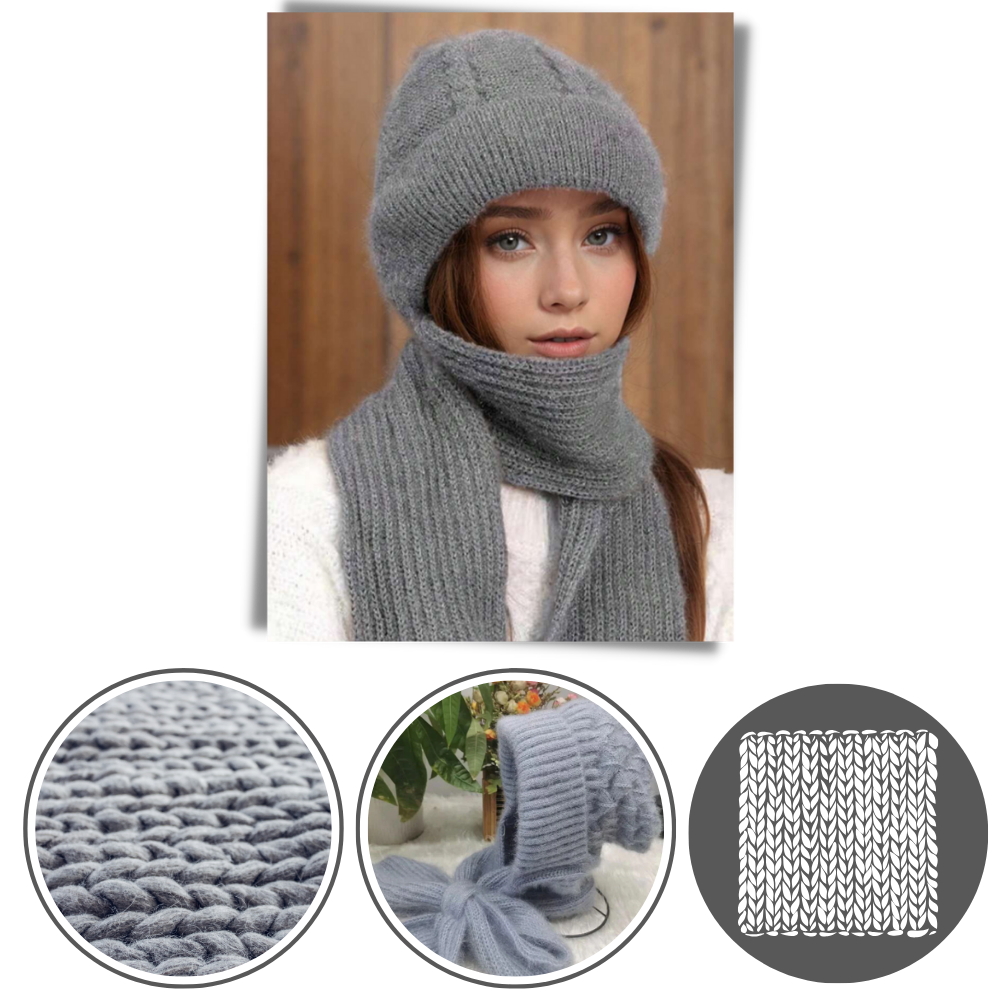 Windproof Knitted Hooded Hat with integrated Scarf and Ear Protection